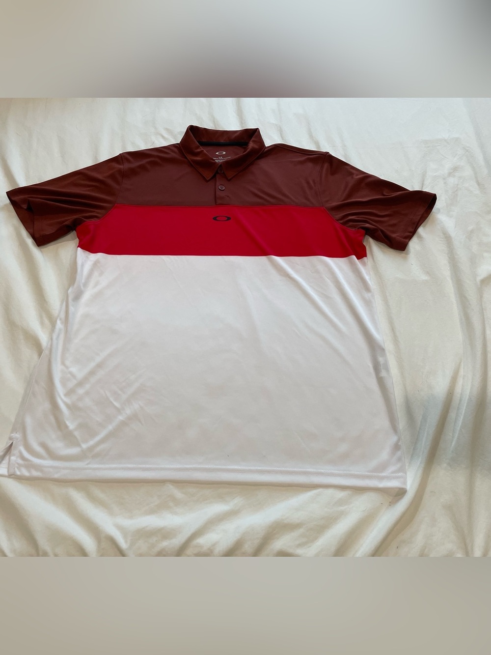 Oakley Men’s Colorblock Polo — Brown, Red & White Large
